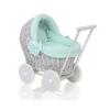 Landau en Rotin pour Poupée avec Textile Menthe Gris