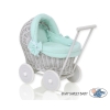 Landau en Rotin pour Poupée avec Textile Menthe Gris