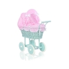 Landau en Rotin pour Poupée avec Textile Menthe Rose Blanc à Pois