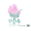 Landau en Rotin pour Poupée avec Textile Menthe Rose Blanc à Pois