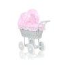 Landau en Rotin pour Poupée avec Textile Rose Gris à Pois