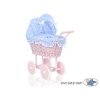 Landau en Rotin pour Poupée avec Textile Rose Poussiéreux