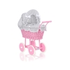 Landau en Rotin pour Poupée  Rose Blanc Gris à Pois