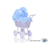 Landau Poupée en Osier Blanc Bleu Lila à Pois