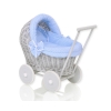 Landau Poupée en Osier Blanc Gris Bleu à Pois