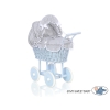 Landau Poupée en Osier Blanc Gris Bleu à Pois