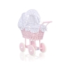 Landau Poupée en Rotin Blanc Bleu Marine à Pois Rose Poussiéreux