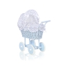 Landau Poupée en Rotin Blanc Bleu Marine Bleu à Pois