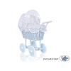Landau Poupée en Rotin Blanc Bleu Marine Bleu à Pois
