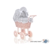 Landau Poupée en Rotin Blanc Gris à Pois Rose Poudré