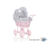 Landau Poupée en Rotin Blanc Gris à Pois Rose Poussiéreux