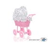 Landau Poupée en Rotin Rose Blanc Noir à Pois