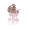 Landau pour Poupée en Osier Brun à Pois Rose Poussiéreux