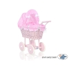 Landau pour Poupée en Osier Rose à Carreaux Rose Poussiéreux