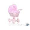 Landau pour Poupée en Osier Rose à Pois Rose Poussiéreux