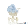 Landau pour Poupée en Rotin avec Textile Crème Bleu Fleurs