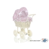 Landau pour Poupée en Rotin avec Textile Rose Fleurs