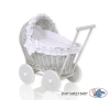 Landau Poussette de Poupée en Osier Blanc Gris