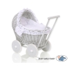 Landau Poussette de Poupée en Osier Blanc Gris