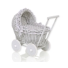 Landau Poussette de Poupée en Osier Blanc Gris à Pois