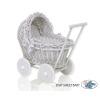 Landau Poussette de Poupée en Osier Blanc Gris à Pois