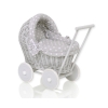 Landau Poussette de Poupée en Osier Blanc Gris à Pois