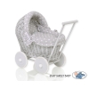 Landau Poussette de Poupée en Osier Blanc Gris à Pois