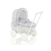 Landau Poussette de Poupée en Osier Blanc Gris à Pois