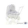 Landau Poussette de Poupée en Osier Blanc Gris à Pois