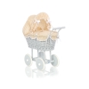 Landau Poussette de Poupée en Osier Blanc Gris Beige à Pois