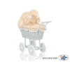 Landau Poussette de Poupée en Osier Blanc Gris Beige à Pois