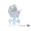 Landau Poussette de Poupée en Osier Blanc Gris Bleu à Pois