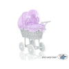 Landau Poussette de Poupée en Osier Blanc Gris Lila à Pois