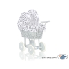 Landau Poussette de Poupée en Osier Blanc Gris Noir à Pois