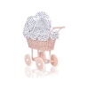 Landau Poussette de Poupée en Osier Blanc Noir à Pois Rose Poudré