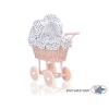 Landau Poussette de Poupée en Osier Blanc Noir à Pois Rose Poudré