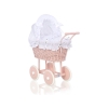 Landau Poussette de Poupée en Osier Blanc Rose Poudré