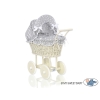 Landau Poussette de Poupée en Osier Crème Blanc Gris à Pois