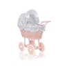 Landau Poussette de Poupée en Osier Gris à Carreaux Rose Poudré