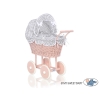 Landau Poussette de Poupée en Osier Gris à Carreaux Rose Poudré