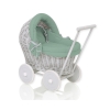 Landau Poussette de Poupée en Osier Gris Blanc Vert