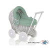 Landau Poussette de Poupée en Osier Gris Blanc Vert