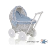 Landau Poussette de Poupée en Osier Gris Bleu Pastel