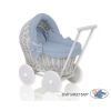 Landau Poussette de Poupée en Osier Gris Bleu Pastel