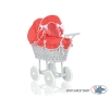 Landau Poussette de Poupée en Osier Gris Rouge à Pois