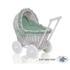 Landau Poussette de Poupée en Osier Gris Vert Pastel