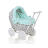 Landau Poussette de Poupée en Osier Menthe Gris à Pois