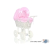 Landau Poussette de Poupée en Osier Rose à Carreaux