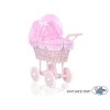 Landau Poussette de Poupée en Osier Rose Blanc à Pois Rose Poussiéreux