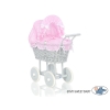 Landau Poussette de Poupée en Osier Rose Blanc Gris à Pois
